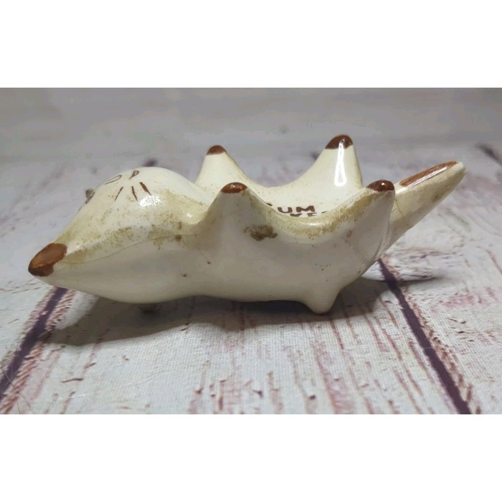 Vintage Gum Parker Ceramic Kitty Cat Figurine Kitsch White Brown Circa 60s - Picture 2 of 3